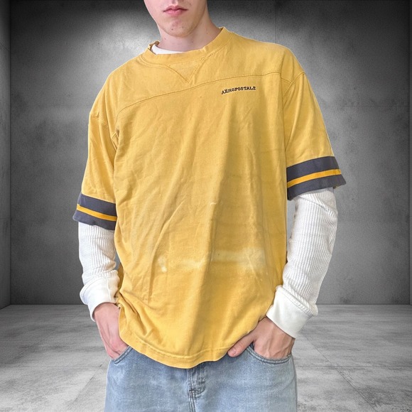 Aeropostale Other - Vintage Aeropostale Y2K Football Jersey T-Shirt Yellow Aero 00 Boxy Fit 1383